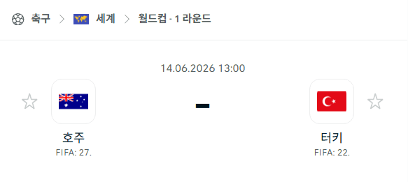 2026 월드컵 조별 예선 호주 vs 튀르키예 경기 분석 및 승부 예측