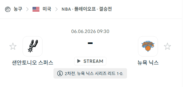 NBA 경기 분석: 샌안토니오 스퍼스 vs 뉴욕 닉스 6월 6일 승부 예측