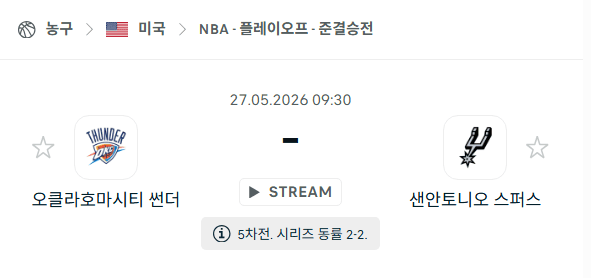 NBA 2026년 5월 플레이오프: 썬더 vs 스퍼스 경기 분석 및 예측