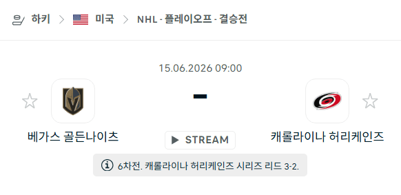 베가스 골든나이츠 vs 캐롤라이나 허리케인스: 6월 15일 NHL 플레이오프 승부 분석