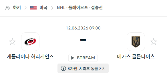 NHL 스탠리컵 파이널: 캐롤라이나 허리케인스 vs 베가스 골든나이츠 6월12일 경기 분석